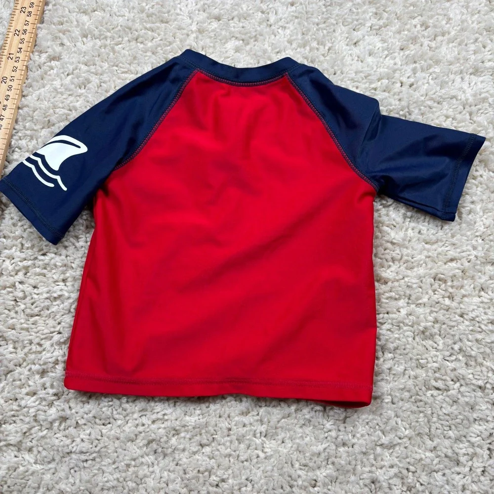 OshKosh B'gosh Boys Rash‎ Guard Swim Shirt Red Navy Shark 12M
